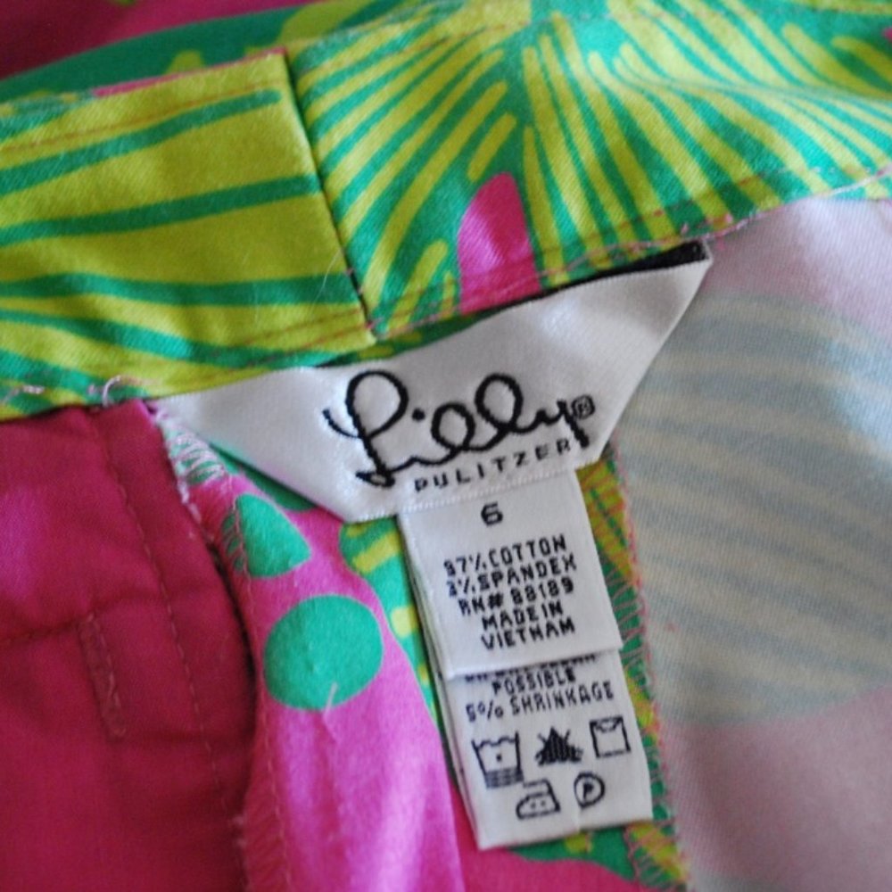 Lilly Pulitzer Wide Leg Tropical Pink Green Pant 6 - Picture 3 of 3